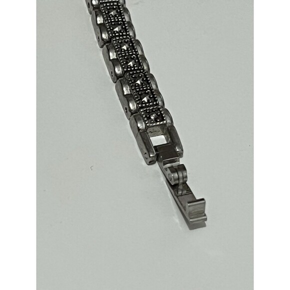 Vintage Stainless Steel Quartz Stud Watch Black Gunmetal mother of Pearl - Picture 3 of 6